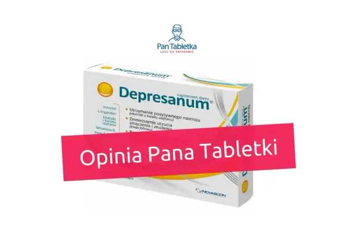 Opakowanie suplementu diety Depresanum, zawierającego m.in. mianserynę, z napisem "Opinia Pana Tabletki".